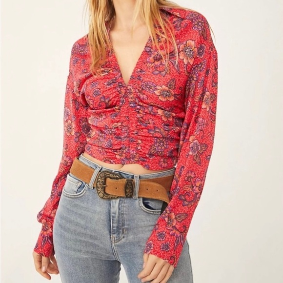 🌻🚨🆕FINAL PRICE🚨FREE PEOPLE I Got You Printed Top-Size X-Small-Pink Motif… - Picture 1 of 16